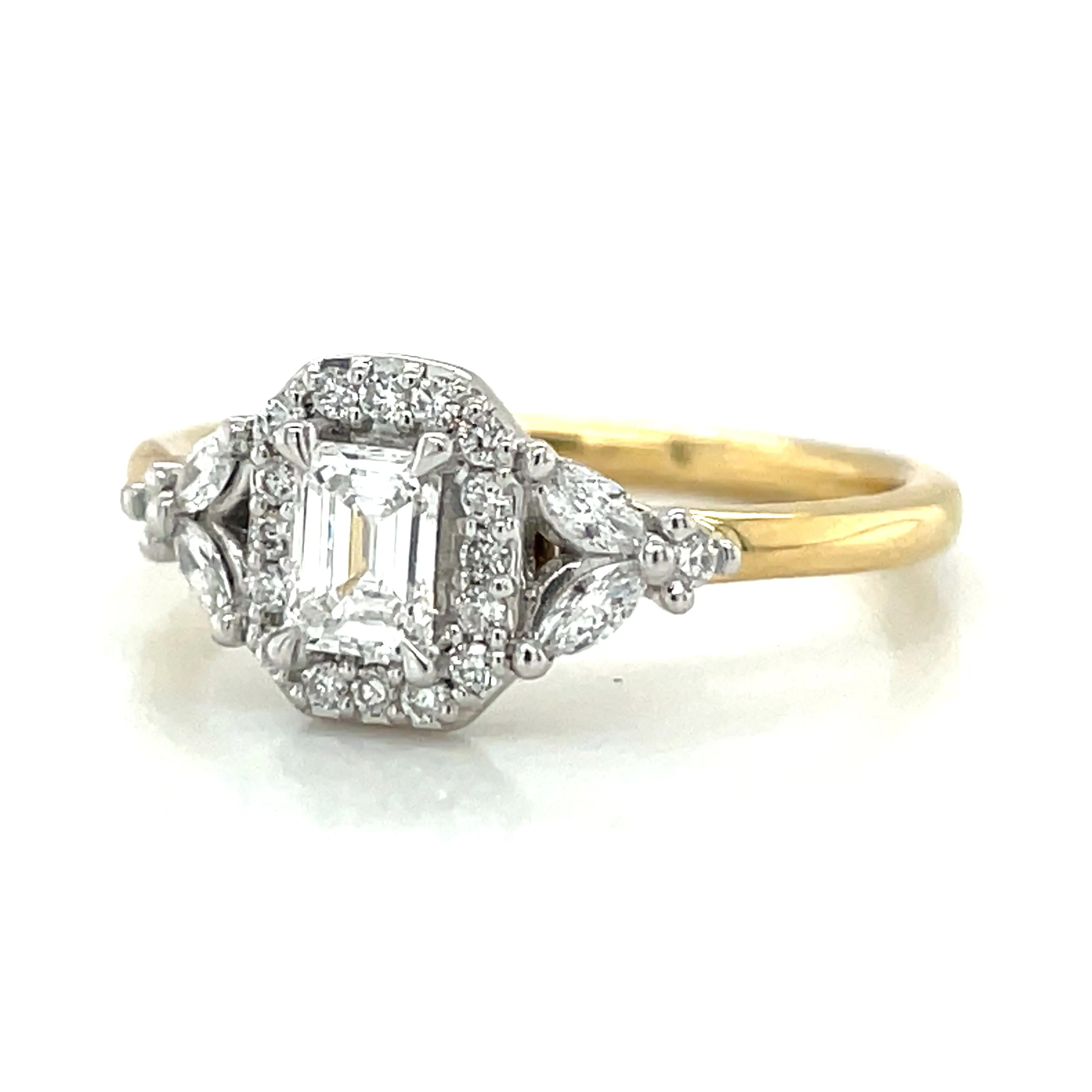 Quinn - 18ct Yellow Gold 0.54ct Emerald Cut Halo Earth Grown Diamond Engagement Ring