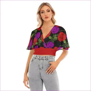 Red Rose Purp Women's Bat Sleeve Crop Top