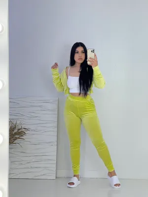 Riri Lime Velour Tracksuit Set