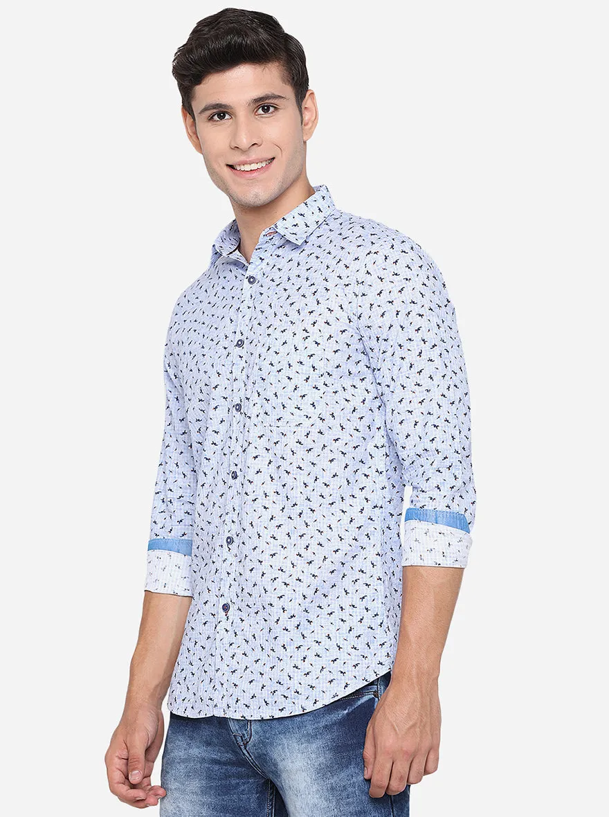 Rivera Blue Printed Slim Fit Semi Casual Shirt | JadeBlue