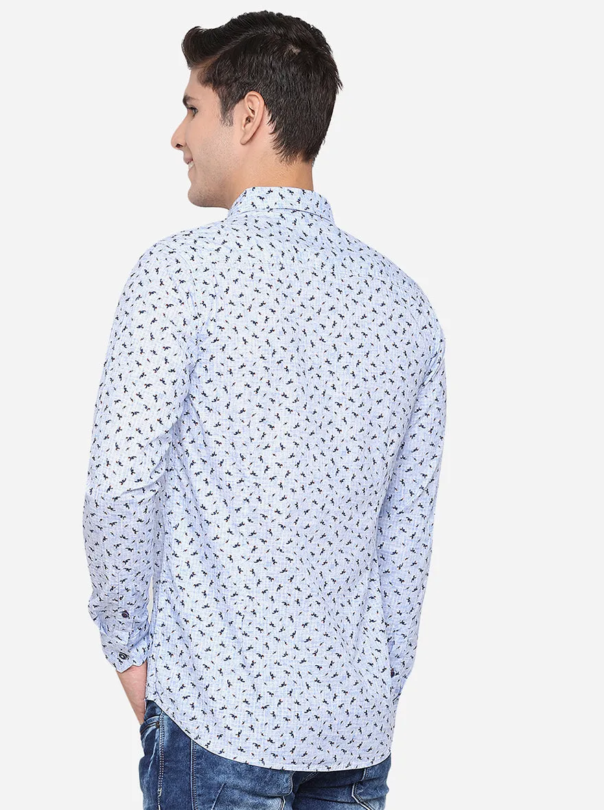 Rivera Blue Printed Slim Fit Semi Casual Shirt | JadeBlue