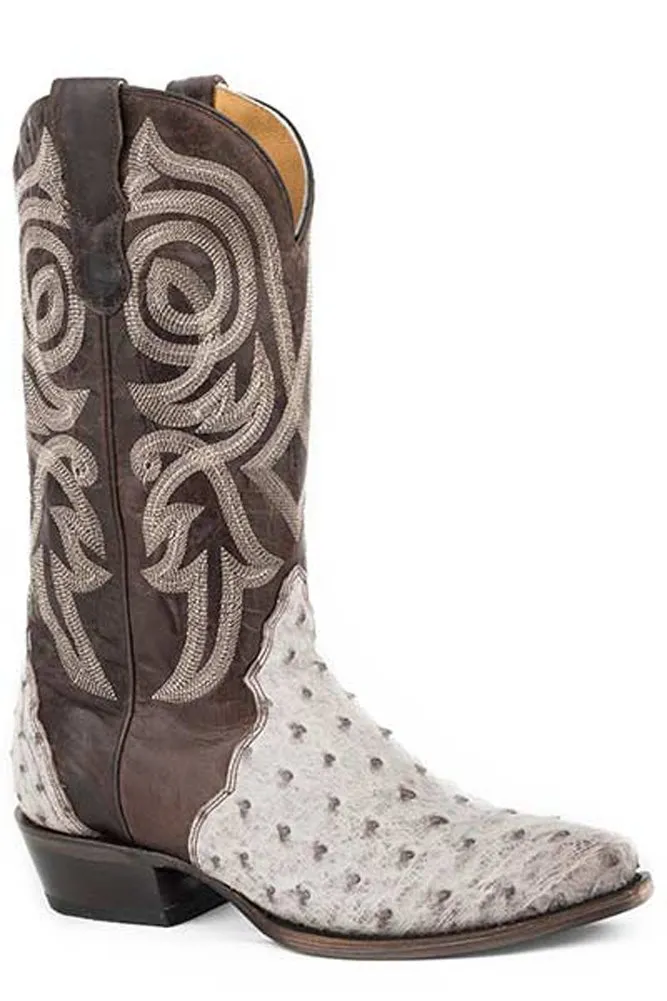 Roper Women's Snip Toe White Brushoff Ostrich Vamp Boots, White/Brown