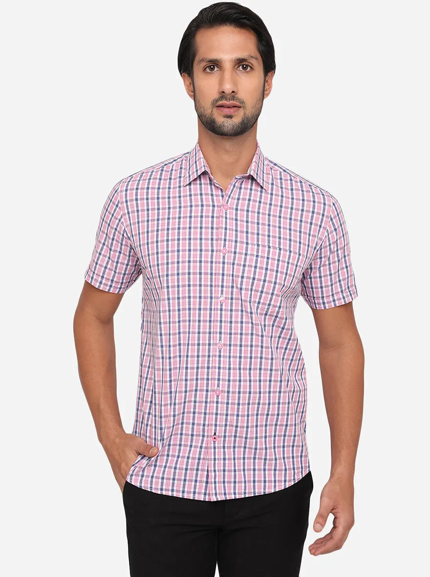 Rose Pink Checked Slim Fit Semi Casual Shirt | Greenfibre