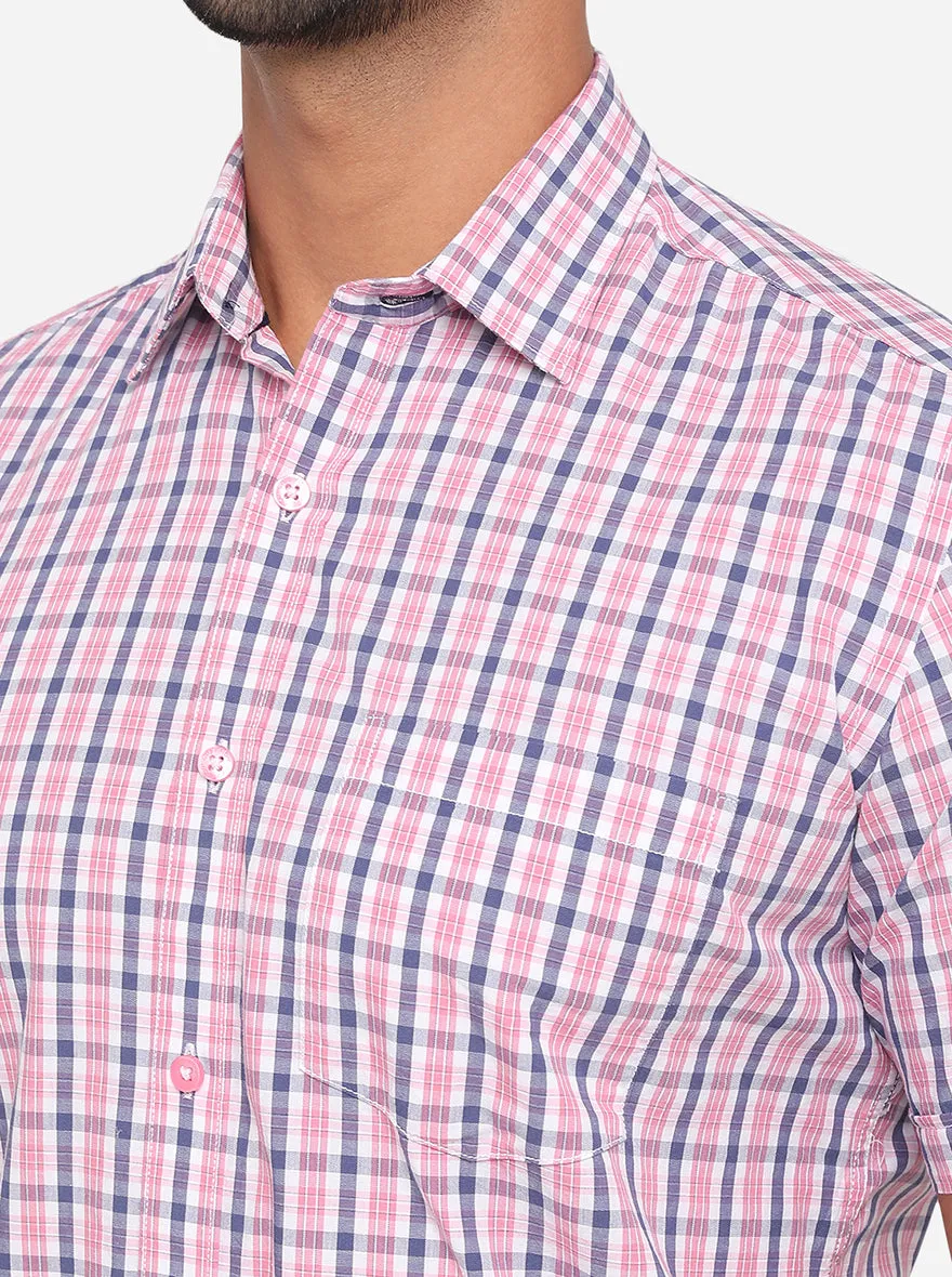 Rose Pink Checked Slim Fit Semi Casual Shirt | Greenfibre