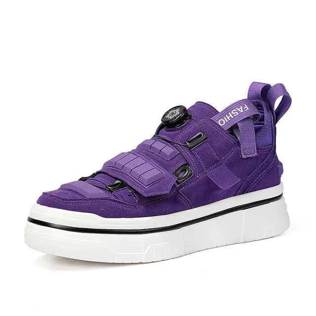 Rotary Buckle Casual Microfiber Sneakers