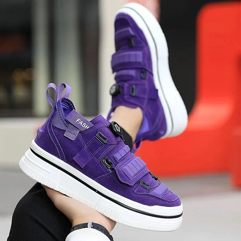 Rotary Buckle Casual Microfiber Sneakers