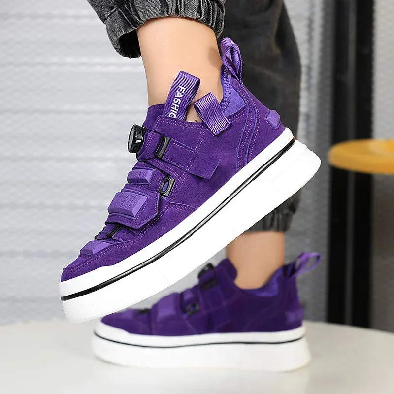 Rotary Buckle Casual Microfiber Sneakers