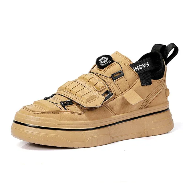 Rotary Buckle Casual Microfiber Sneakers