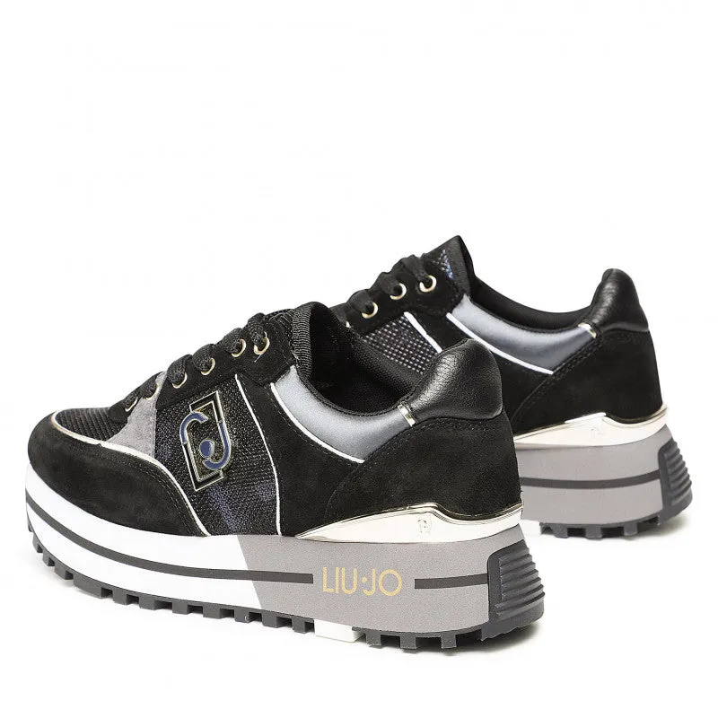 Scarpe Donna LIU JO Sneakers Platform Maxi Wonder 20 in Suede e Mesh Camouflage colore Blu e Nero