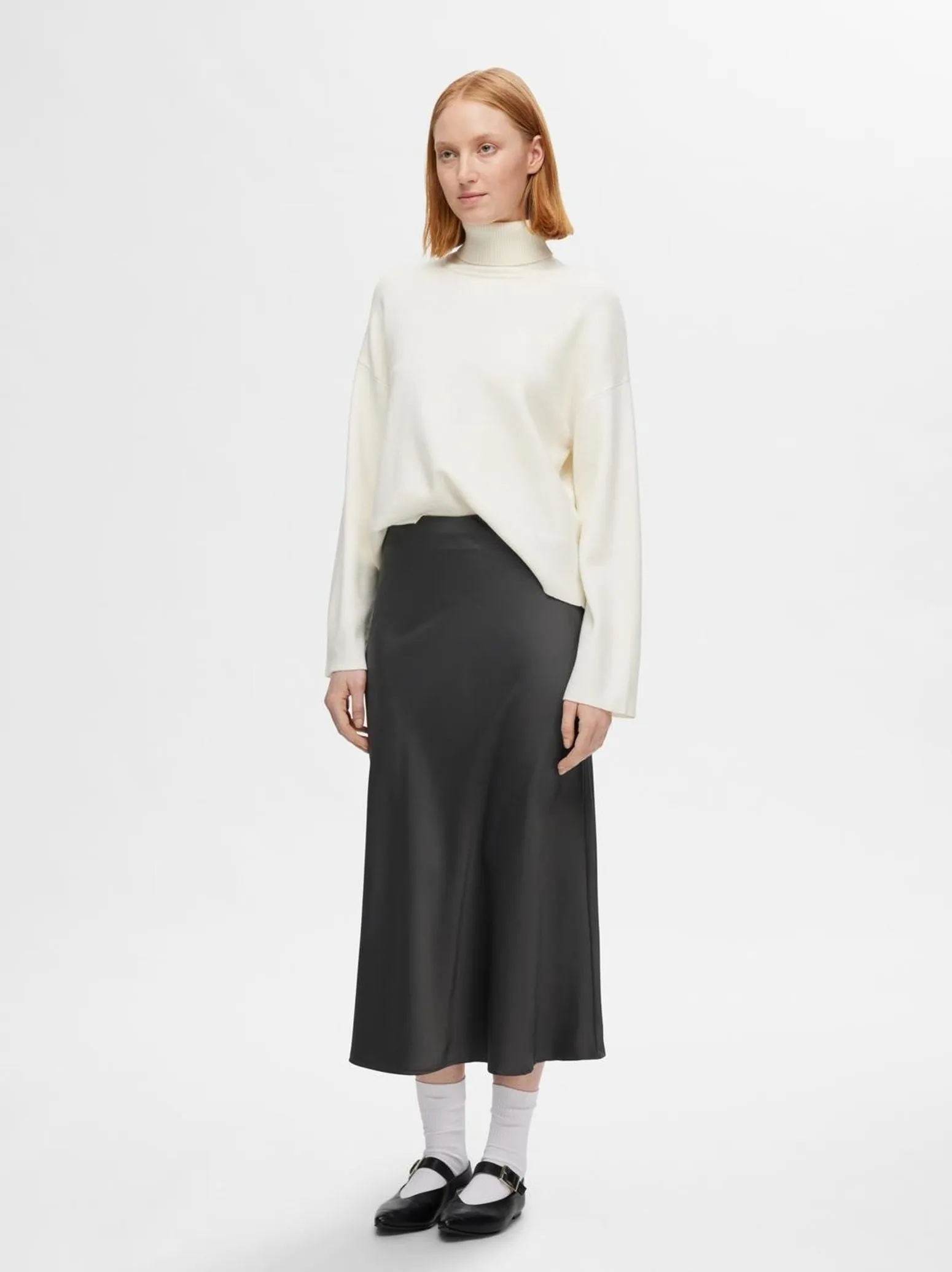 Selected Femme Lena High Waist Midi Skirt Volcanic Ash