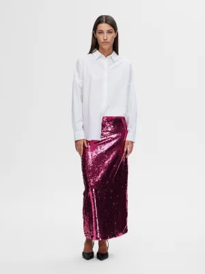 Selected Femme Omina Sequin Maxi Skirt Phlox Pink