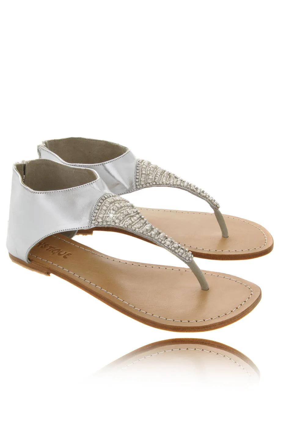 SILVER Crystal Leather Sandals