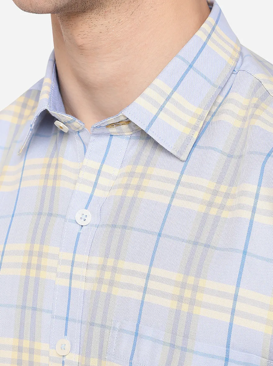 Sky Blue & Light Yellow Checked Smart Fit Semi Casual Shirt | Greenfibre