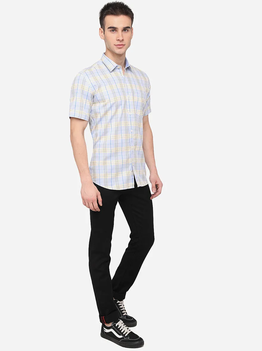 Sky Blue & Light Yellow Checked Smart Fit Semi Casual Shirt | Greenfibre