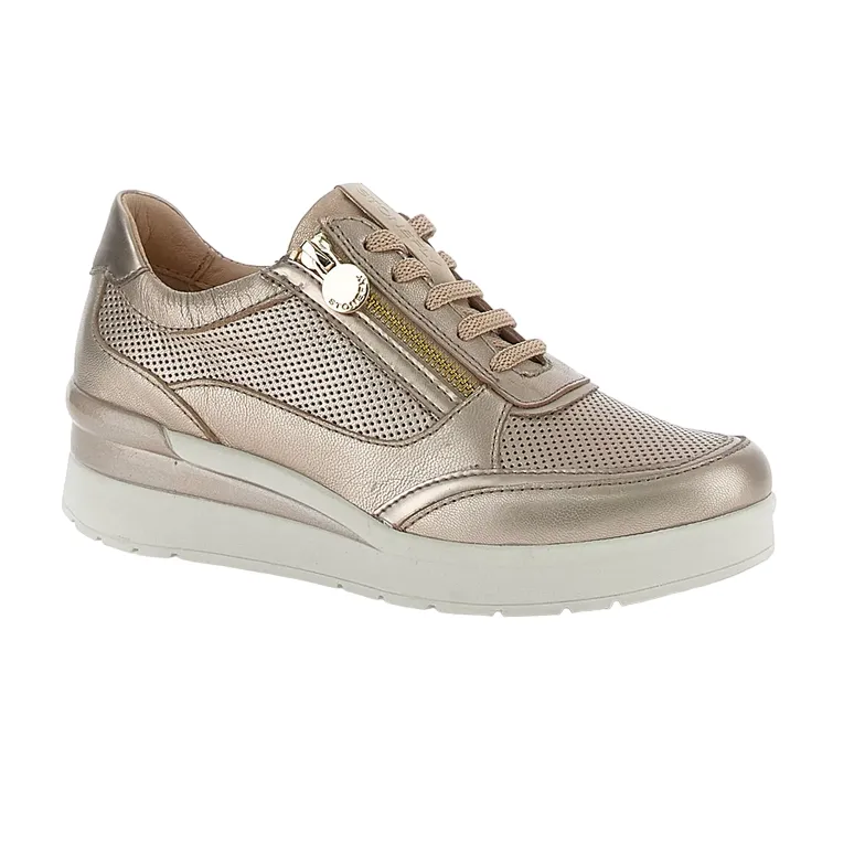 Stonefly scarpa casual da donna con cerniera Cream 52 in pelle laminata 220738 I89 tortora