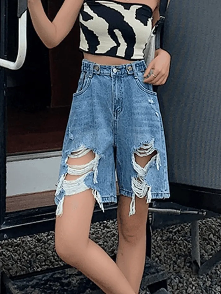 Street Ripped Cropped Denim Shorts