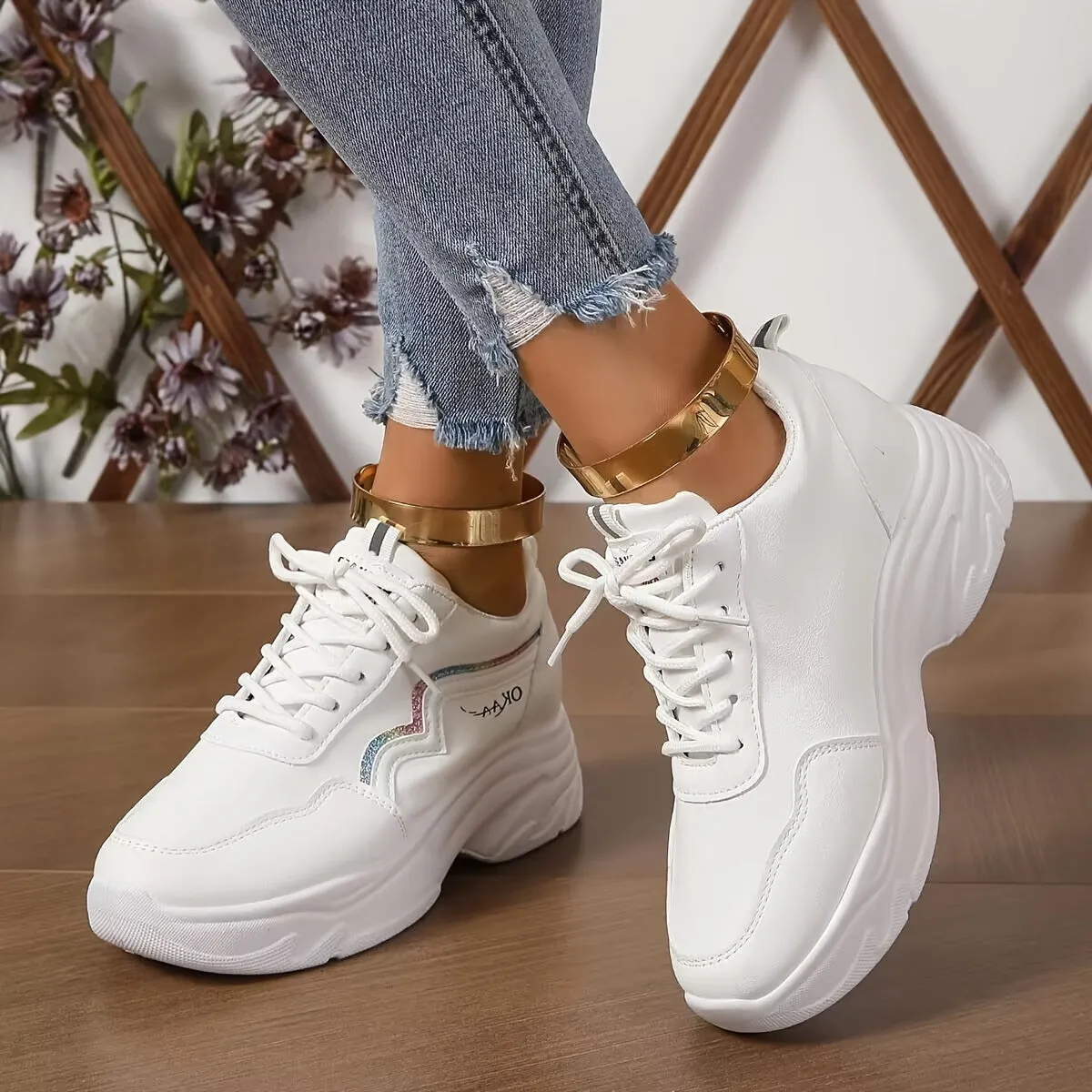 Stylish White Platform Sneakers Comfortable Casual Outdoor Shoes