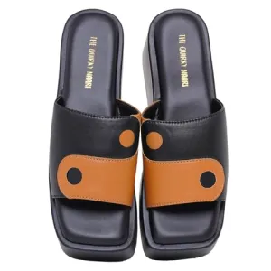 THE QUIRKY NAARI Yin Yang Platforms in Caramel Black Color for a Dash of Quirkiness