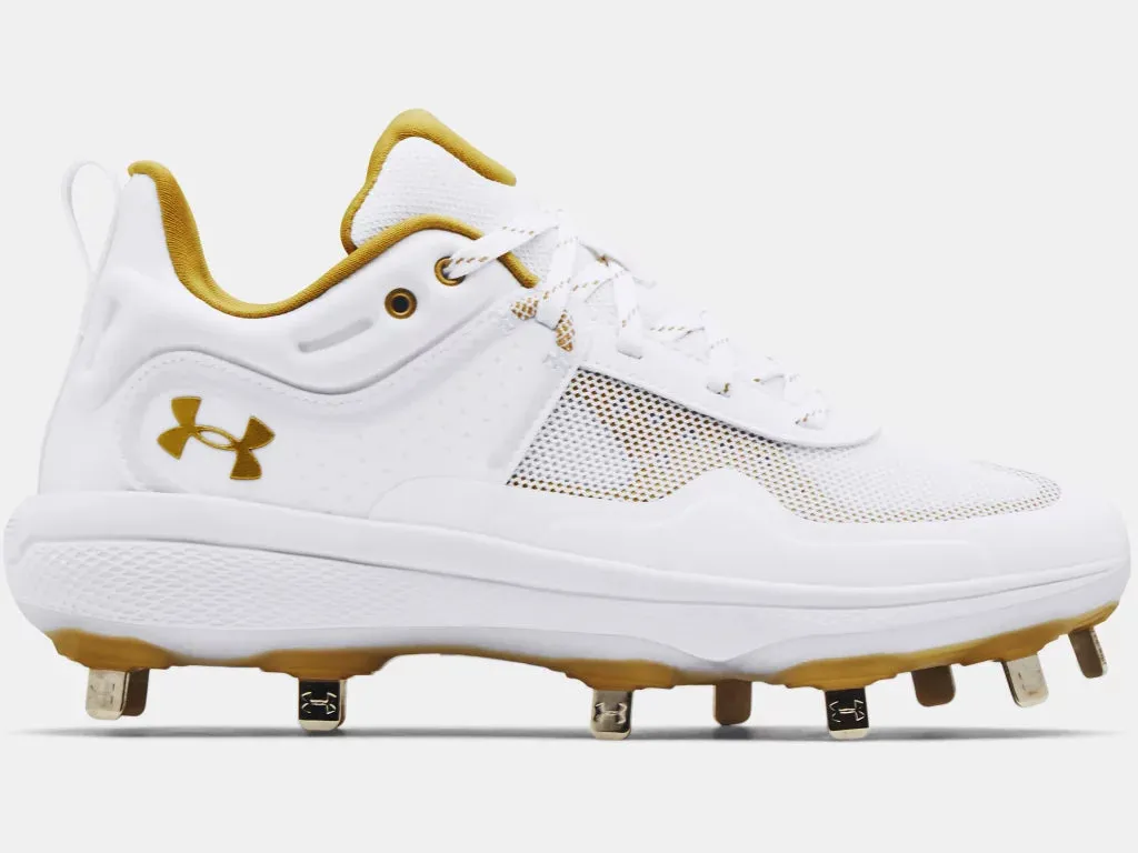 Under Armour Glyde MT Womens Metal Softball Cleat - White/Gold