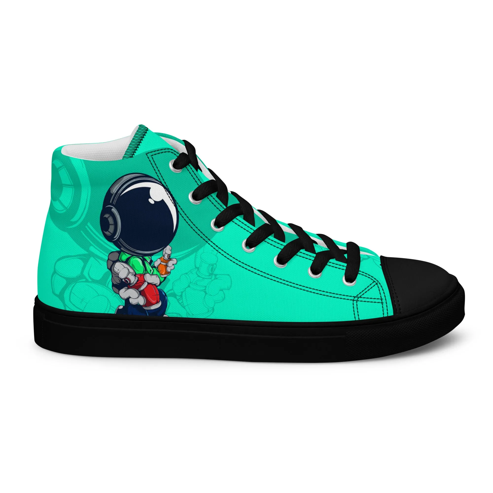 Unisex high top canvas shoes- Green Astronaut