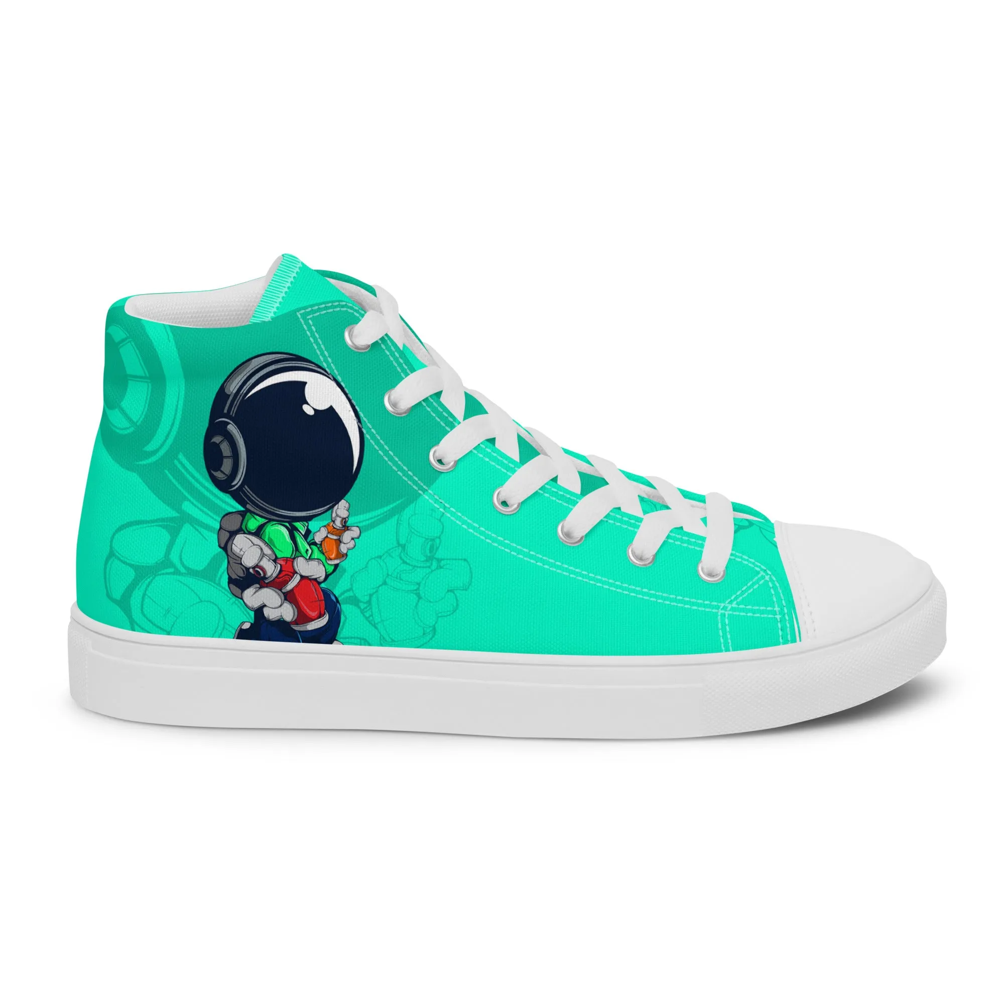 Unisex high top canvas shoes- Green Astronaut