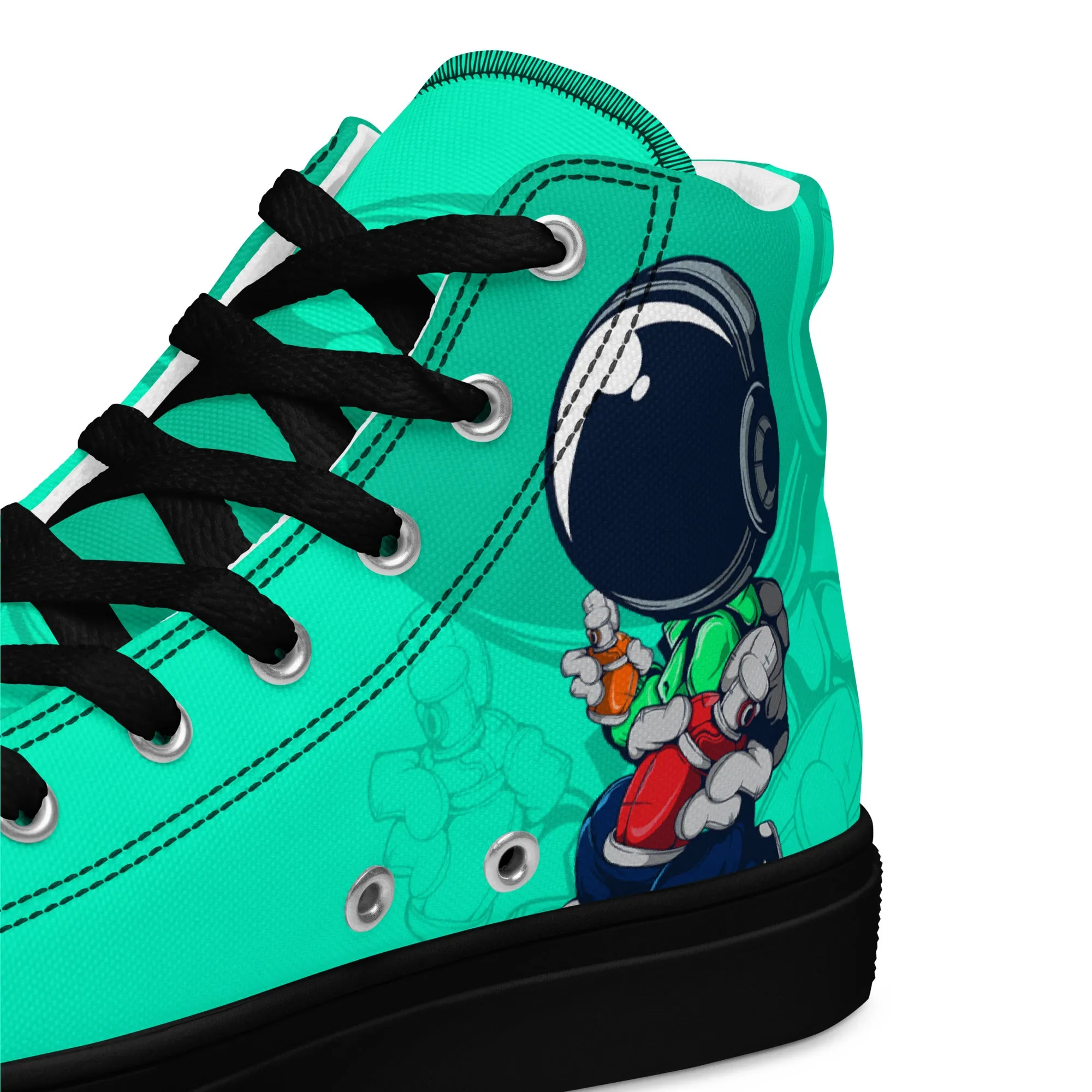 Unisex high top canvas shoes- Green Astronaut