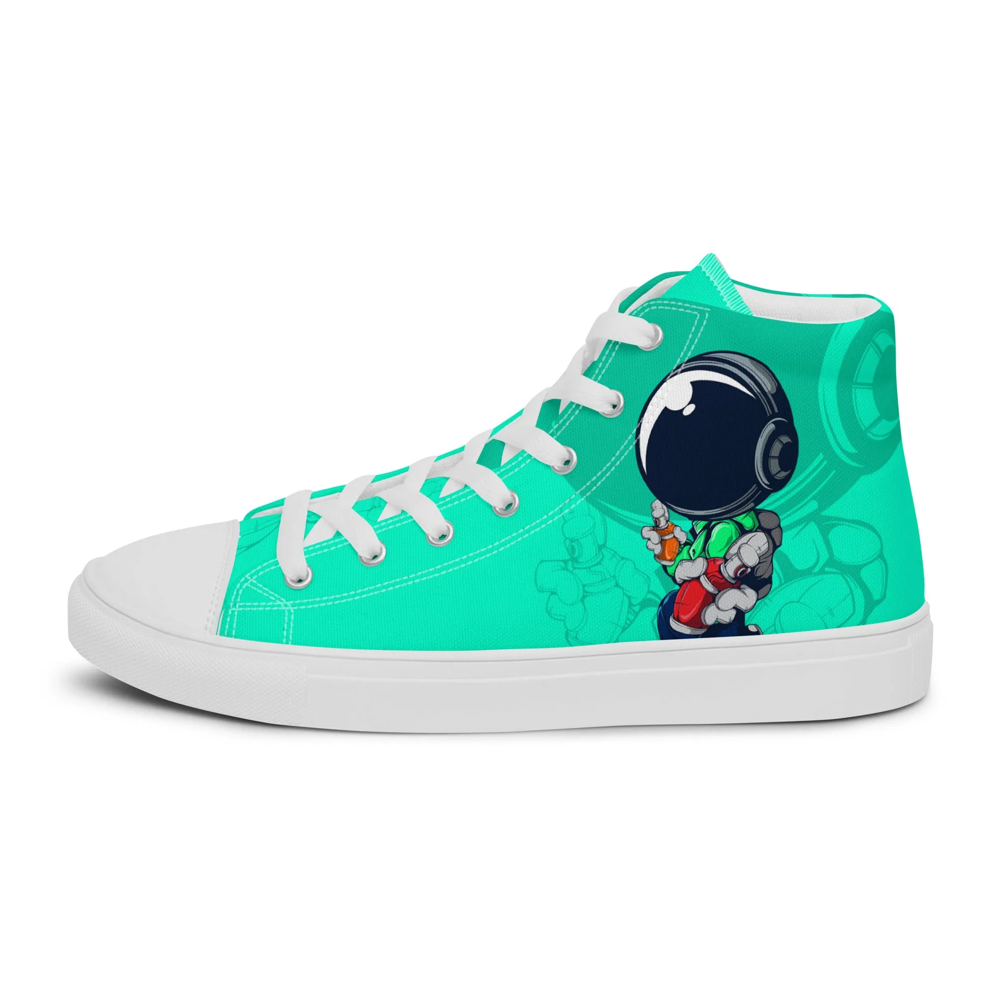 Unisex high top canvas shoes- Green Astronaut