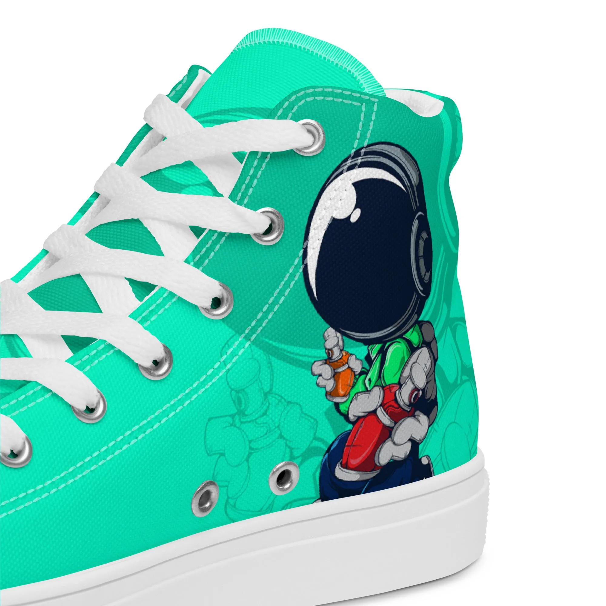 Unisex high top canvas shoes- Green Astronaut