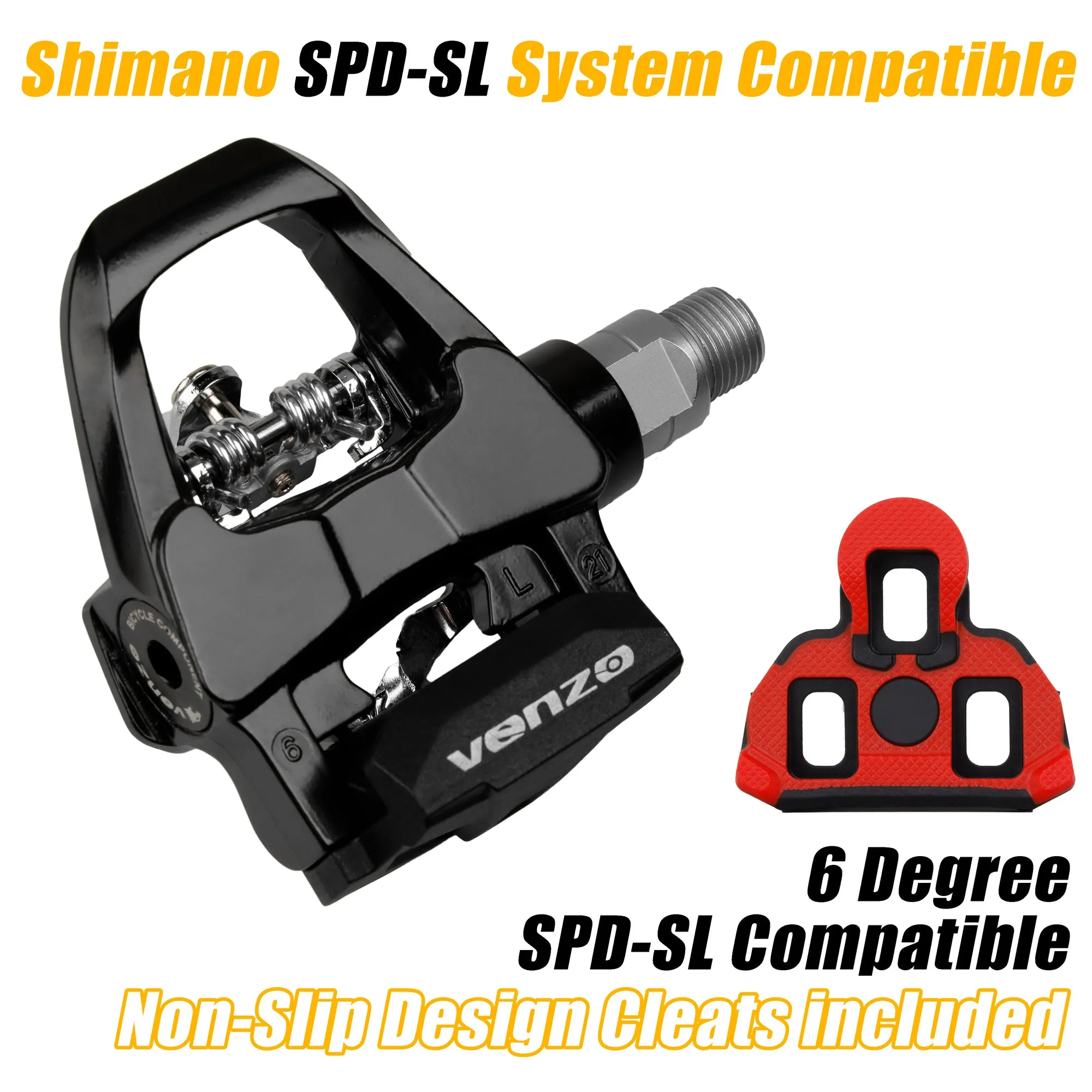 Venzo Compatible with Shimano SPD-SL & Shimano SPD System for Indoor Fitness Exercise Bike Bicycle Pedals & Cleats with 9/16" Heavy Duty Spindles Sealed Bearing