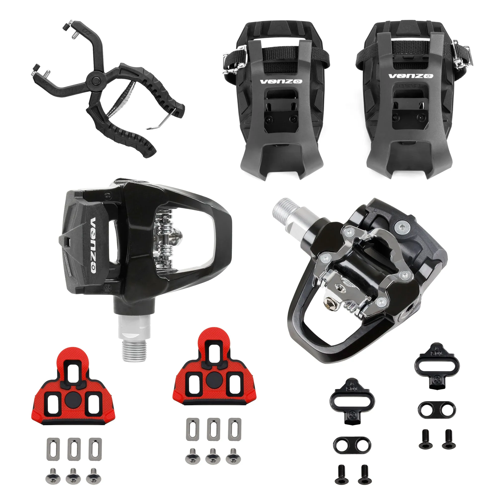 Venzo Compatible with Shimano SPD-SL & Shimano SPD System for Indoor Fitness Exercise Bike Bicycle Pedals & Cleats with 9/16" Heavy Duty Spindles Sealed Bearing