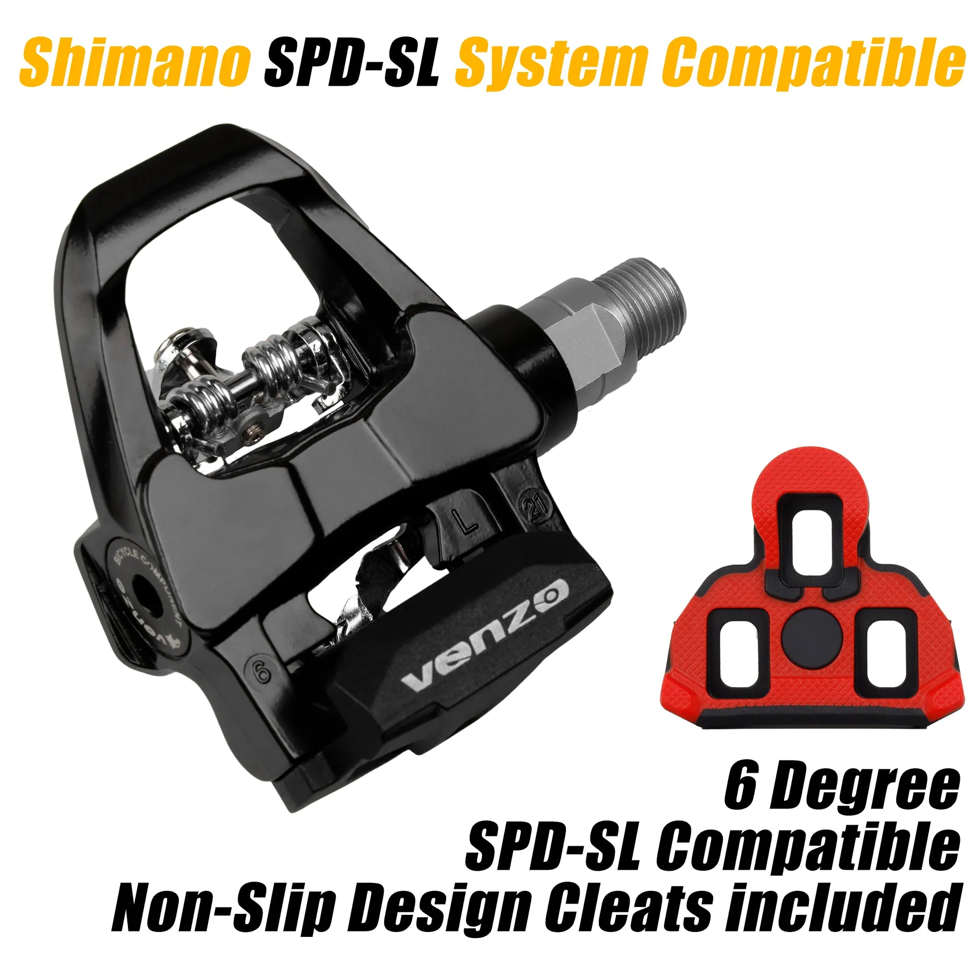 Venzo Compatible with Shimano SPD-SL & Shimano SPD System for Indoor Fitness Exercise Bike Bicycle Pedals & Cleats with 9/16" Heavy Duty Spindles Sealed Bearing