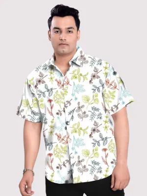 Warm Leaves Linen Printed  Shirt Men's Plus Size