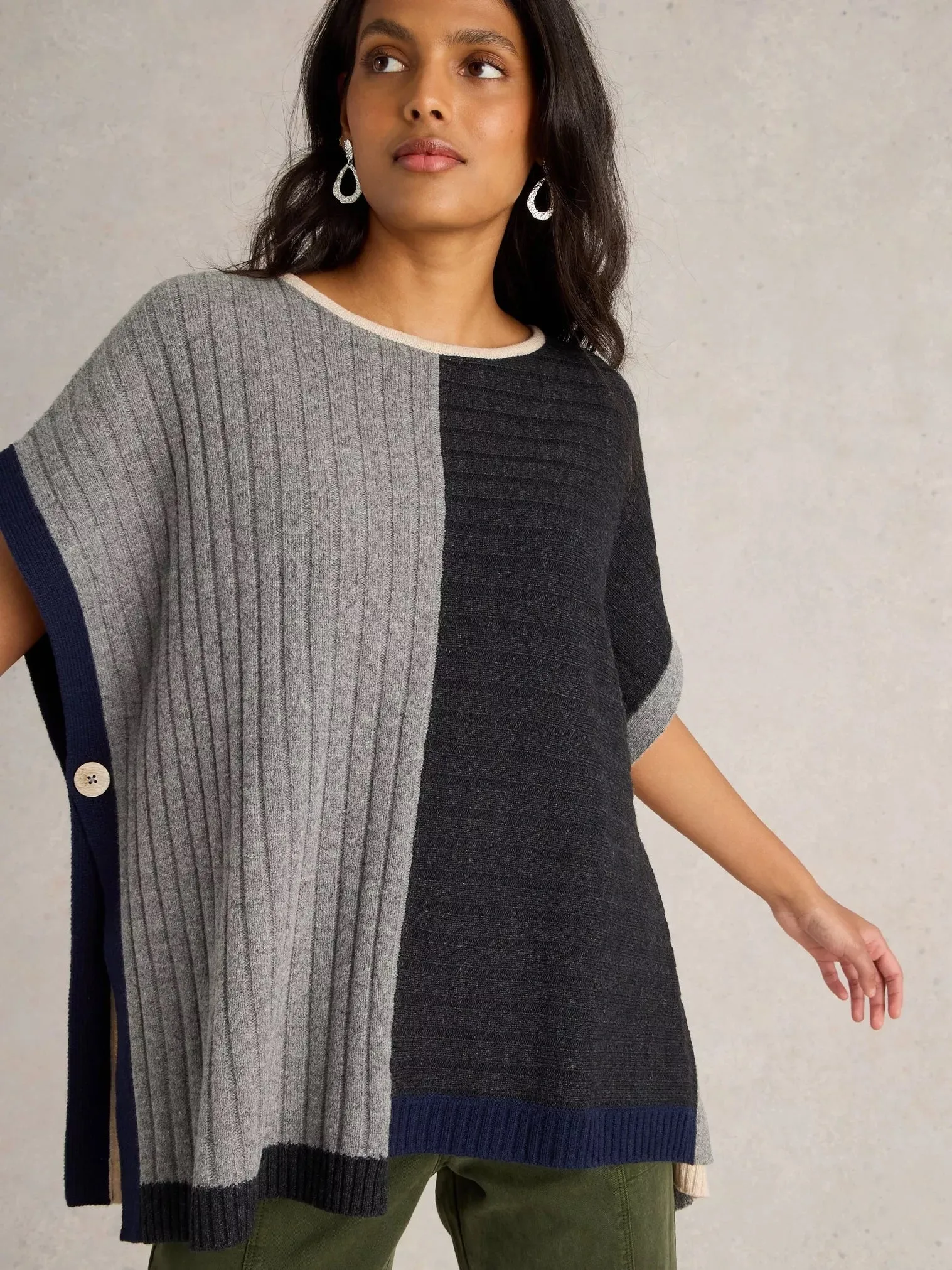 White Stuff Ash Knit Step Hem Poncho Nat MLT