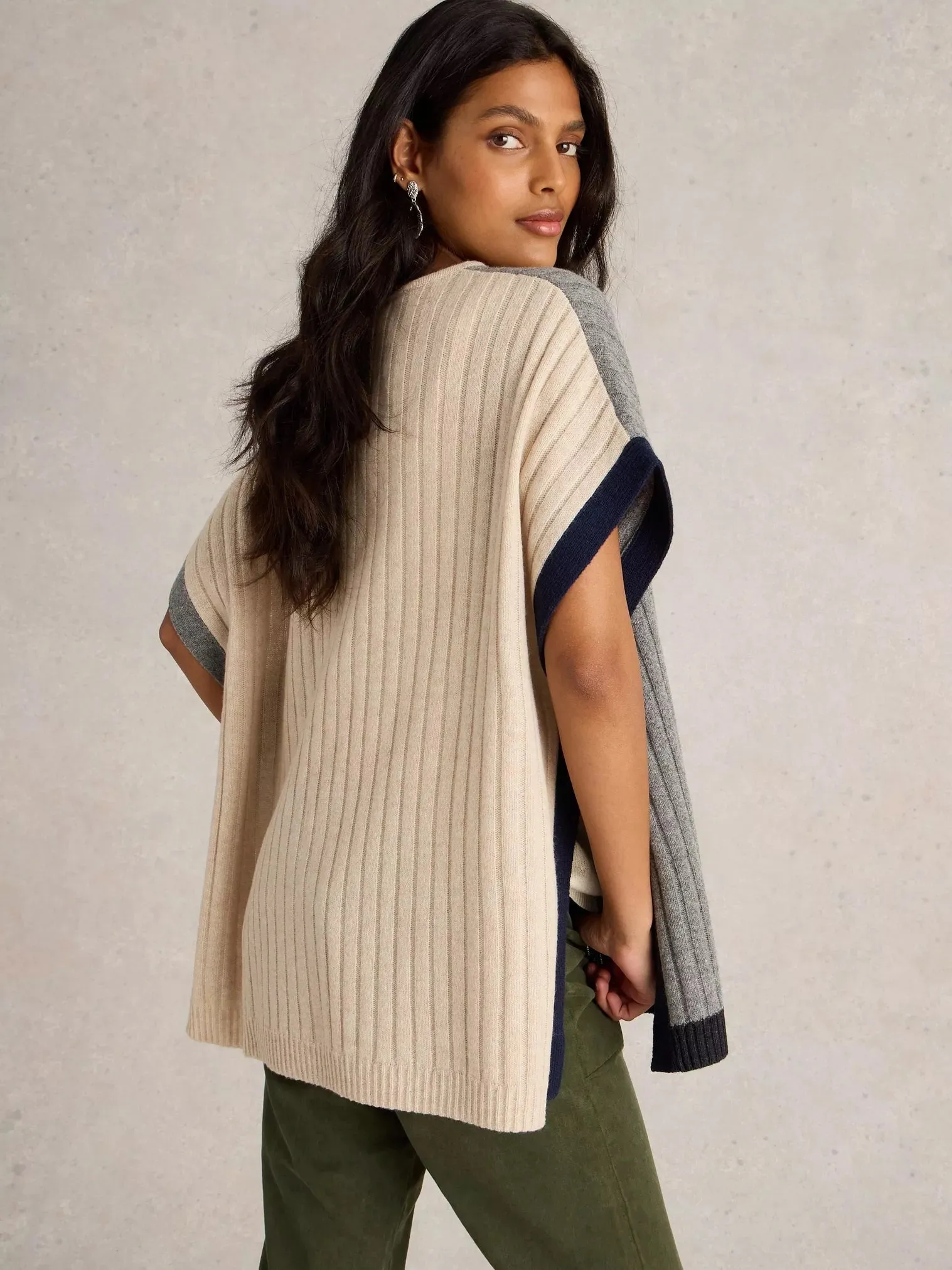 White Stuff Ash Knit Step Hem Poncho Nat MLT