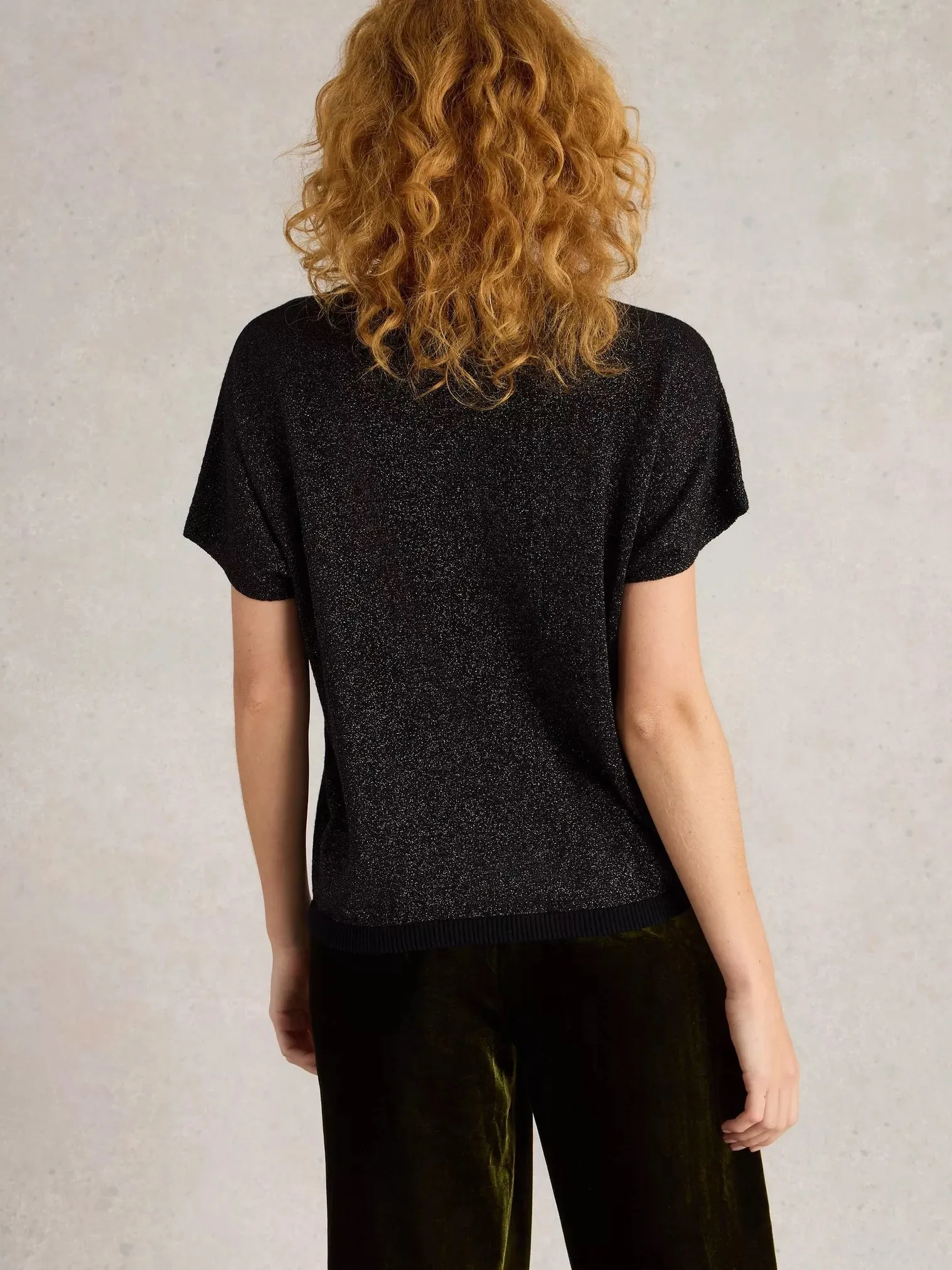 White Stuff Lena Sparkle Knit Tee Pure Black