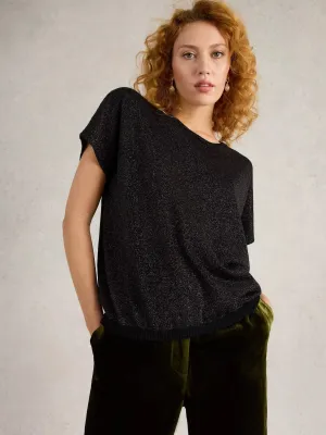 White Stuff Lena Sparkle Knit Tee Pure Black