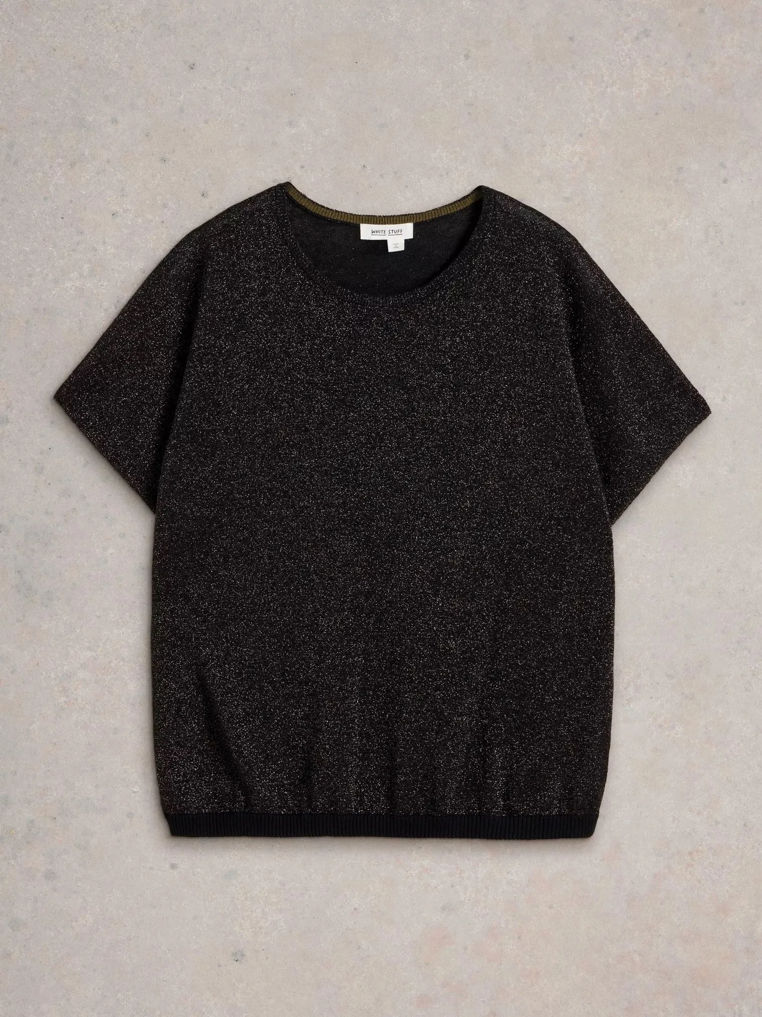 White Stuff Lena Sparkle Knit Tee Pure Black