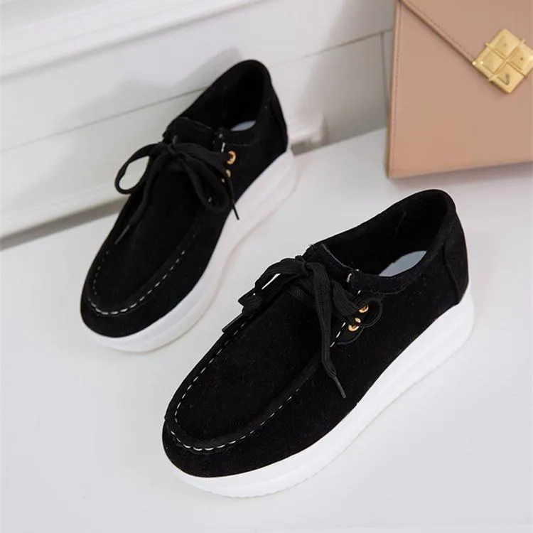 Women casual walking stitching lace up platform sneakers