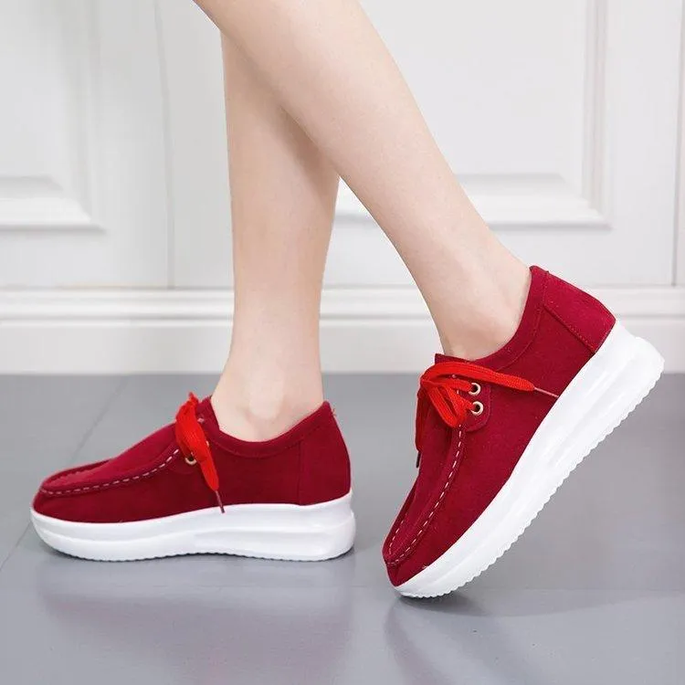 Women casual walking stitching lace up platform sneakers