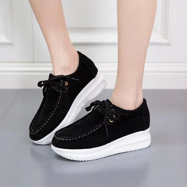 Women casual walking stitching lace up platform sneakers