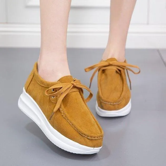 Women casual walking stitching lace up platform sneakers