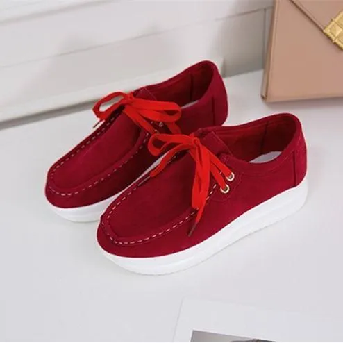 Women casual walking stitching lace up platform sneakers