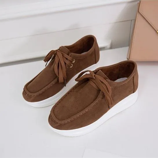 Women casual walking stitching lace up platform sneakers