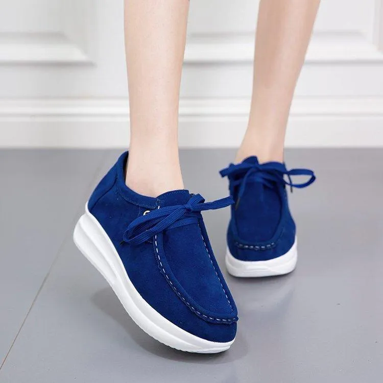 Women casual walking stitching lace up platform sneakers