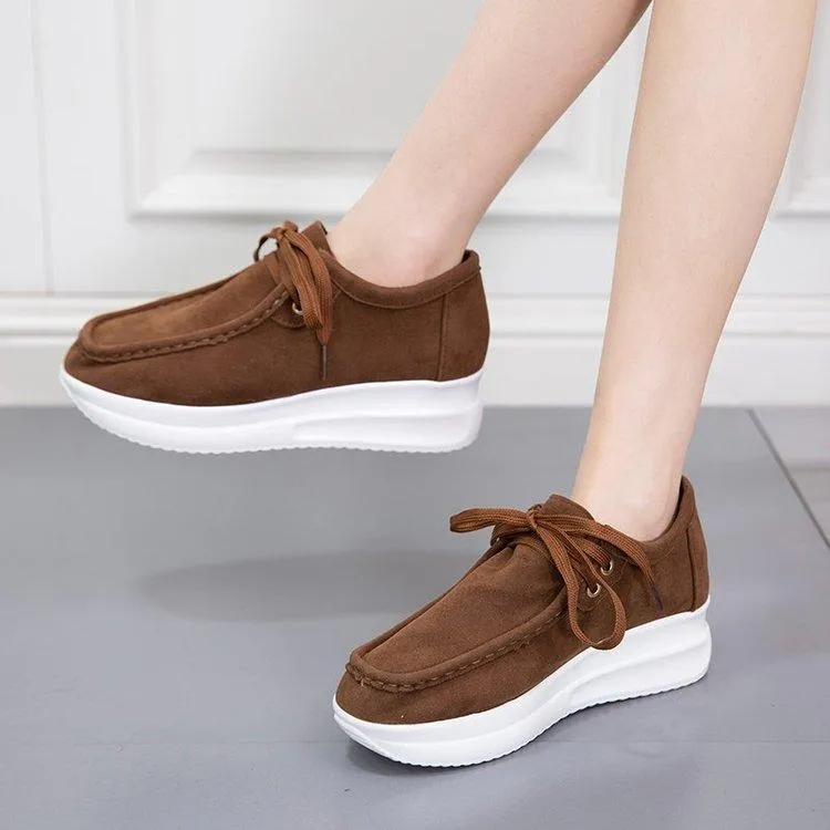 Women casual walking stitching lace up platform sneakers