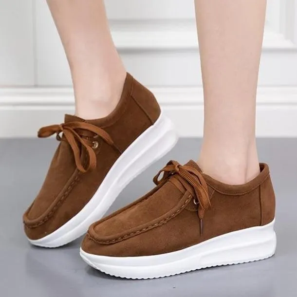 Women casual walking stitching lace up platform sneakers