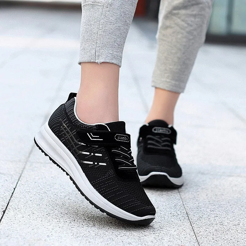 Women's trendy joker breathable velcro platform leisure sneakers